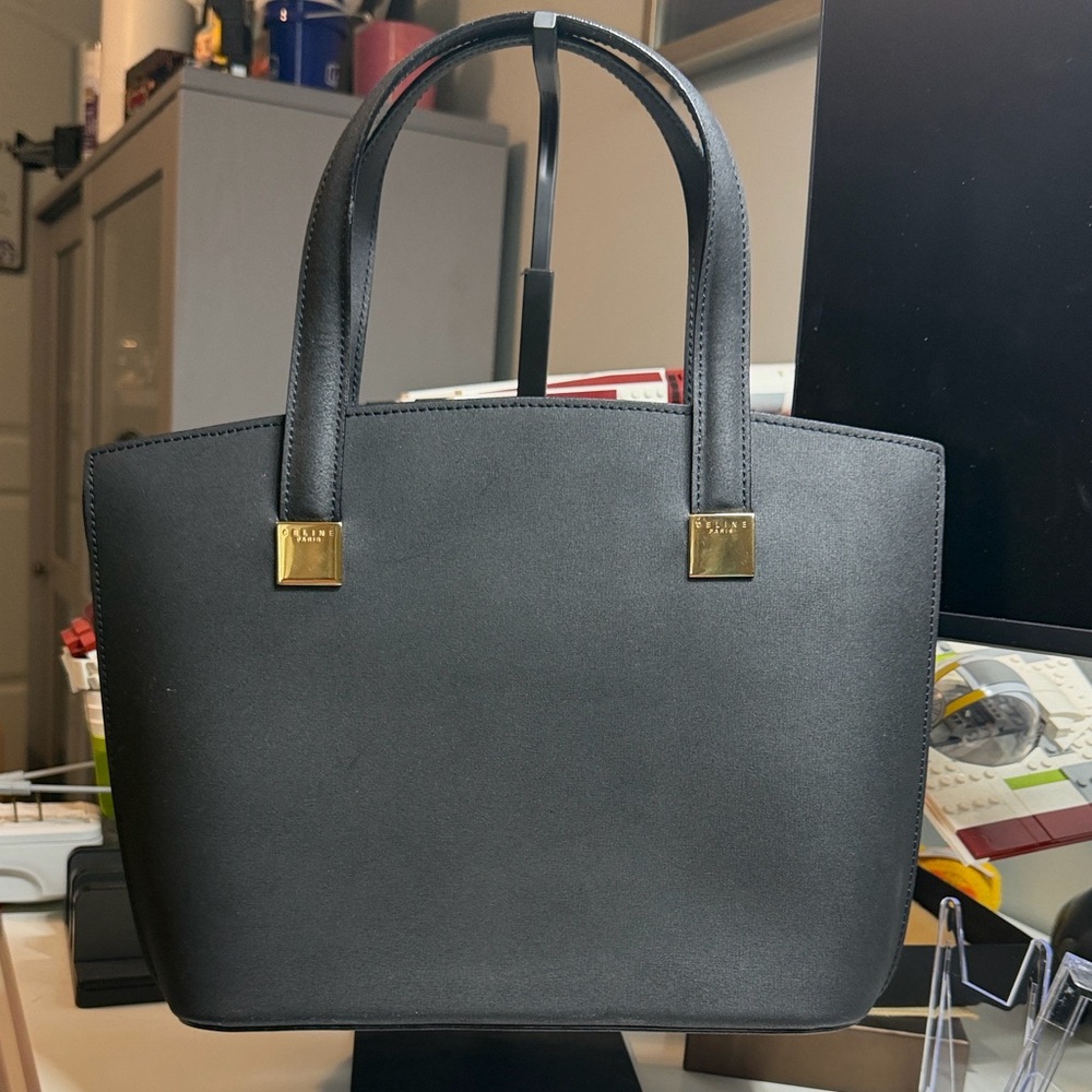 Celine Black Leather Tote with Gold Hardware